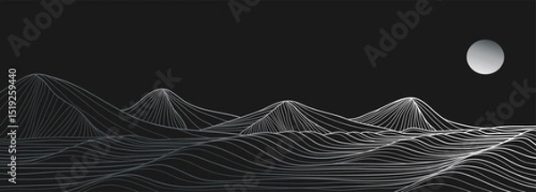 Obraz Mountain and Ocean wave line arts illustration. Hand drawn style. Abstract mountain contemporary aesthetic backgrounds landscapes. use for print art, poster, cover, banner