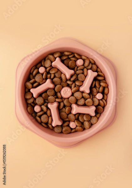 Fototapeta Cat and dog orange slow Feeding Bowl on orange background