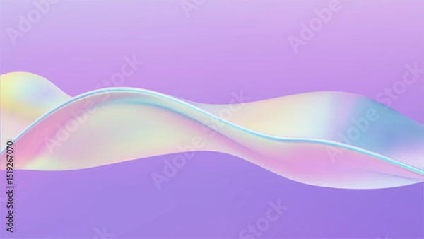 Fototapeta Fluid wave 3D glass ribbon. Abstract liquid background. Blue gradient holographic elements swirl with iridescent flow shapes and neon light. Bright spectral movement and colorful refraction.