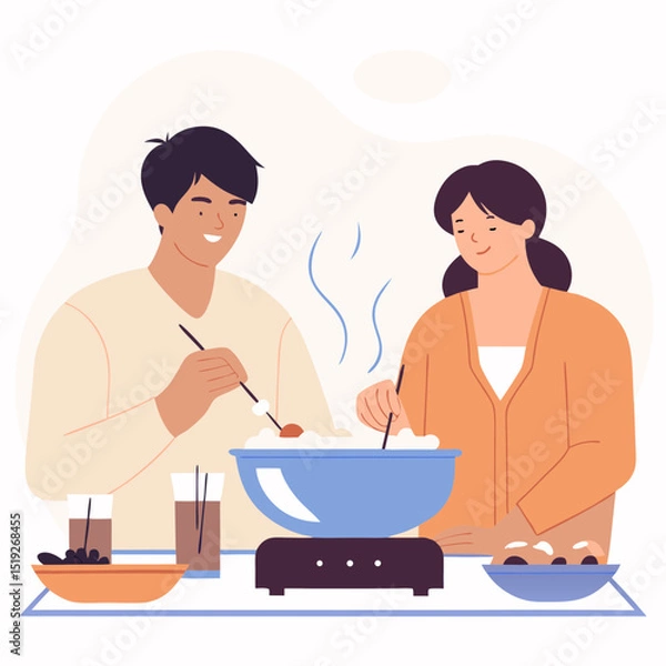 Fototapeta People eating restaurant Minimal Vector Roundish Flat 