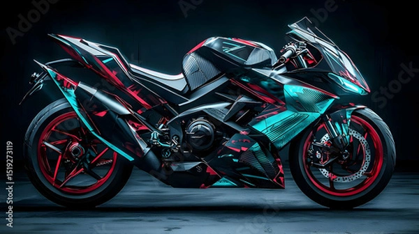 Obraz Custom Designed Motorcycle With Neon Graphics