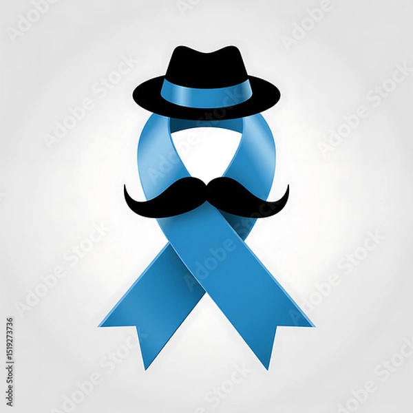 Fototapeta Support and Awareness, A symbolic light blue ribbon shaped in a silhouette of a man with hat and mustache. Representing support and awareness.