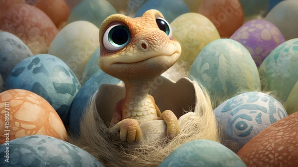 Obraz 3d cartoon of a baby Dinosaur Hatching
