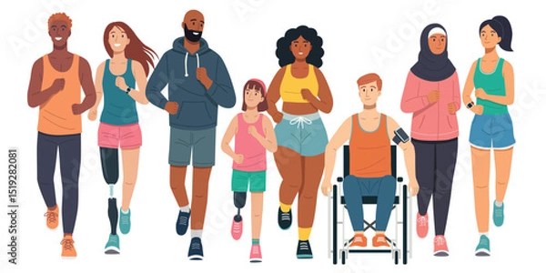 Fototapeta Flat Design of a Diverse Jogging Group