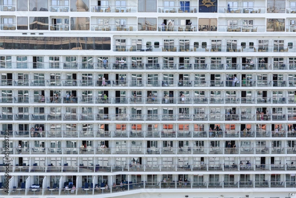 Fototapeta  Mallorca, Spain, September 06 2024 Close up view of  luxury cruise ship balconies