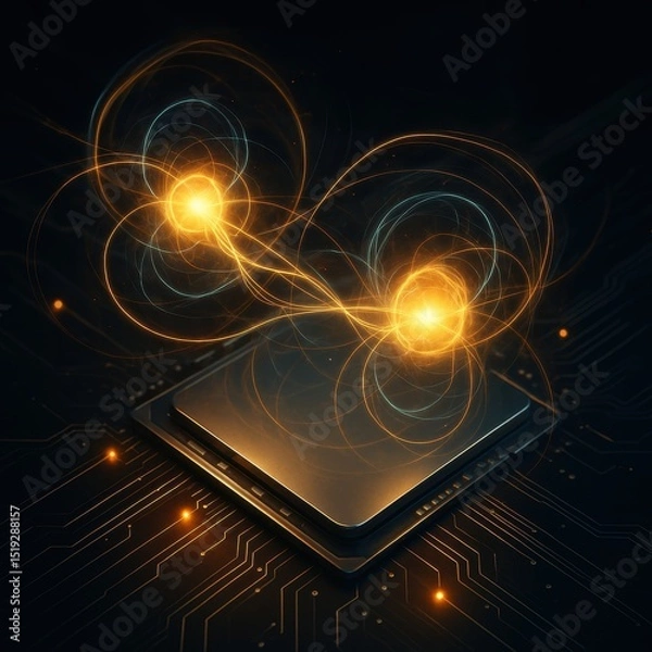 Fototapeta Core of a quantum processor showcasing intricate particle interactions and advanced computational technology