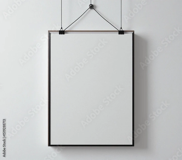 Fototapeta Blank board, paper, or sign hanging on a wall or by a rope, perfect for your business message or design template
