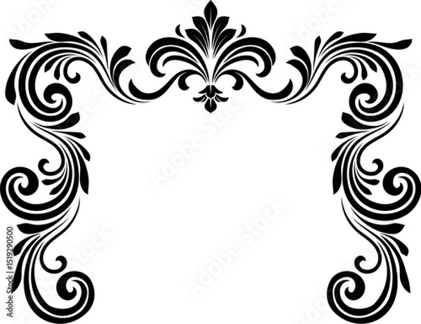 Fototapeta A filigree heraldic crest motif floral pattern border frame. Original design in a vintage style.