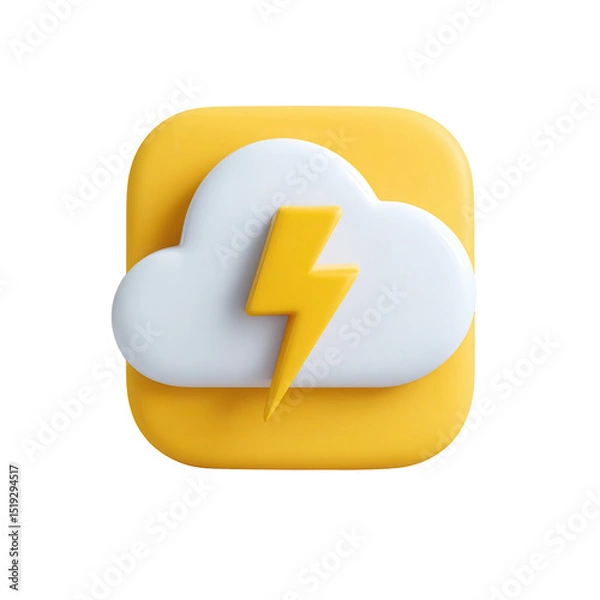 Fototapeta A yellow lightning bolt strikes through a white cloud on a rounded yellow square.