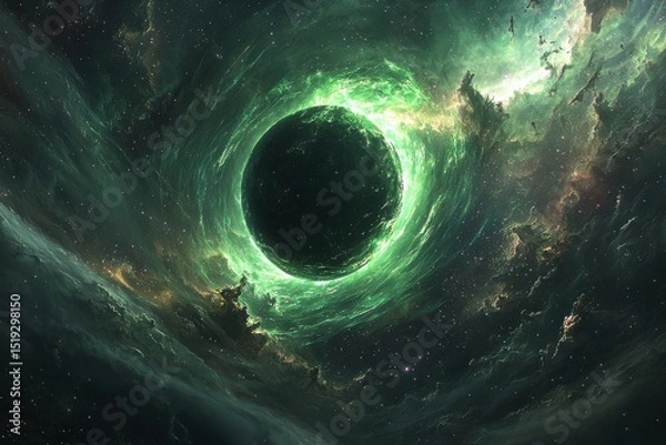 Fototapeta Green Cosmic Energy Vortex in Deep Space green energy cosmic vortex nebula galaxy universe cosmos ai