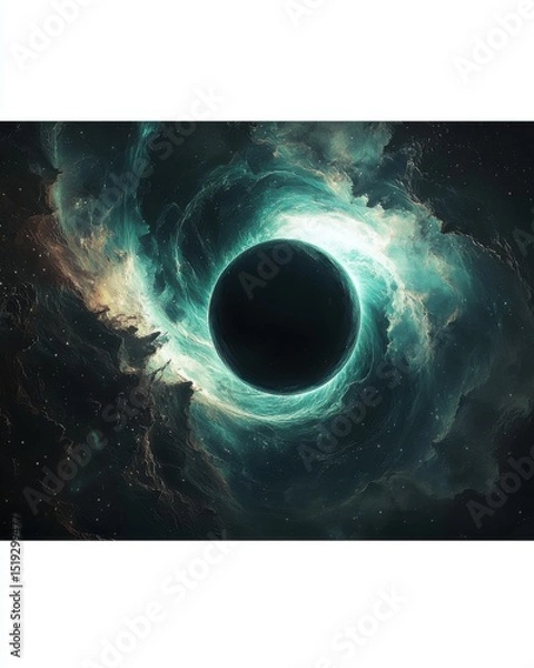 Fototapeta Dark Planet in Glowing Teal Nebula planet nebula dark glowing teal space universe cosmos galaxy star