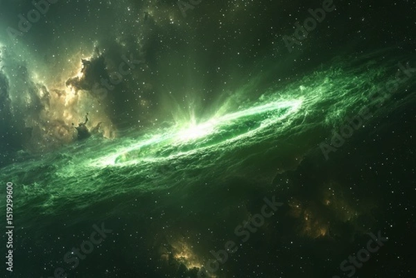 Fototapeta Vibrant Green Cosmic Ring Nebula in Deep Space Space Cosmos Universe Galaxy Nebula Stars Cosmic Core