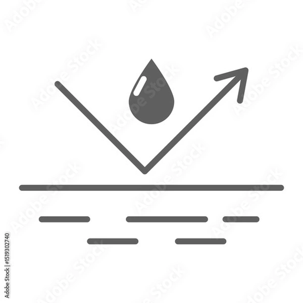 Fototapeta Waterproof icon water protection, surface protection from liquid. Line arrow and water drop. Weather protection symbol. Rainproof material. Simple resistant defense.