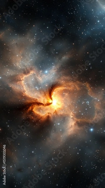 Fototapeta Swirling Cosmic Nebula in Deep Space with Bright Light space nebula cosmic light swirling universe
