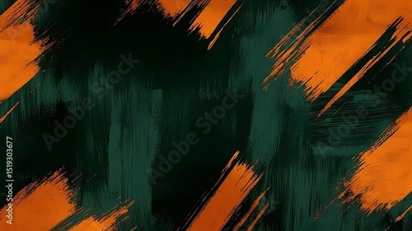 Fototapeta Dark green ink overlaid with burnt orange paint strokes, forming a textured and dimensional pattern with subtle gradients.