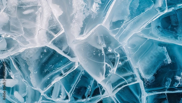 Fototapeta Turquoise ice surface showing stunning cracks and textures creating beautiful patterns