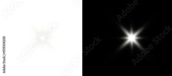 Fototapeta PNG white glow with glitter spark and golden flare effect around bright star on transparent festive background with stardust, dust and shine particles PNG.