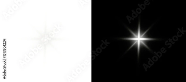 Fototapeta PNG white glow with glitter spark and golden flare effect around bright star on transparent festive background with stardust, dust and shine particles PNG.