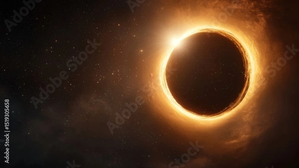 Fototapeta Dramatic Solar Eclipse with Fiery Corona and Stars in Dark Space eclipse corona stars space dark sun