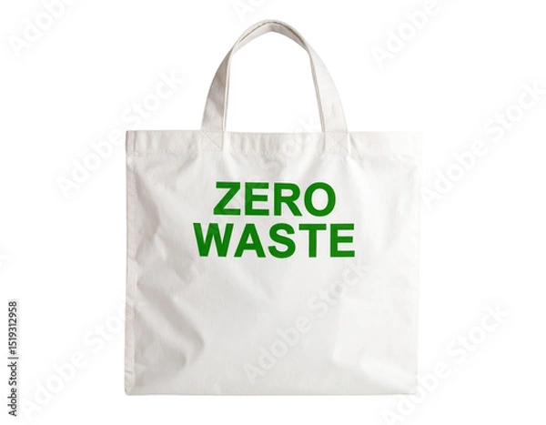 Fototapeta White reusable tote bag with "ZERO WASTE" written in green text on the front.