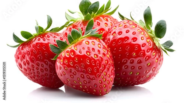 Obraz Four large fresh red strawberries arranged beautifully against Isolated on white background.