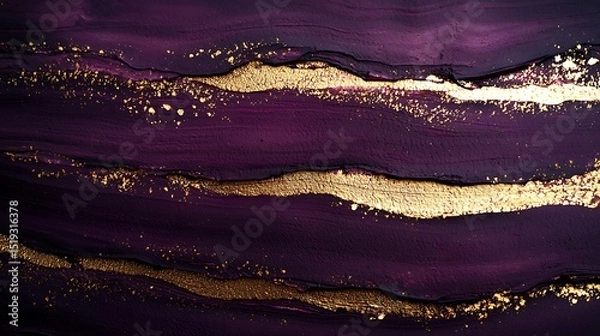 Fototapeta Dark plum ink layered with warm gold paint streaks, creating a textured composition with rich depth and a flowing, dynamic design.