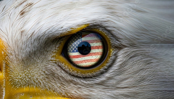 Fototapeta American Bald Eagle Eye Reflecting The United States Flag