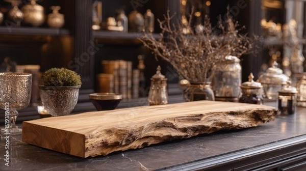 Fototapeta Exquisite Wooden Display Surface for Elegant Decorating and Dining Purposes
