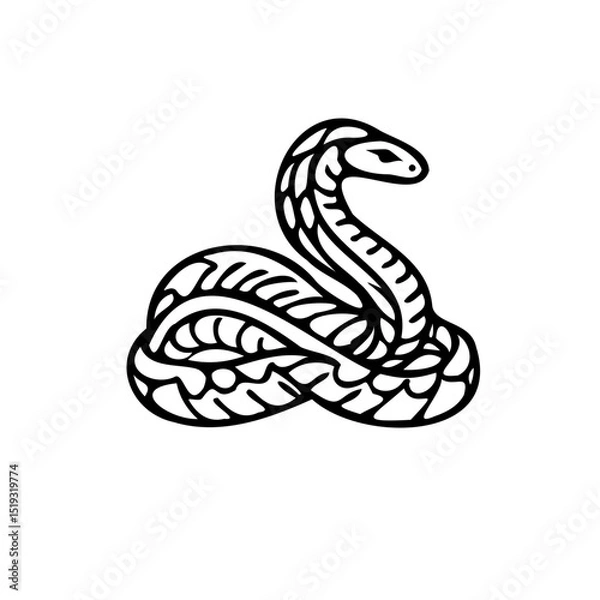 Fototapeta SVG snake cobra outline black and white vector file for printing, cutting