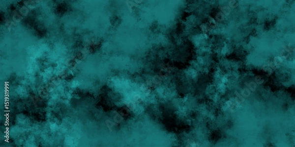 Fototapeta Elegant teal watercolor background with soft white clouds creating dreamy atmosphere. Vivid Turquoise Texture with Grungy Edges Creating a Dramatic Backdrop