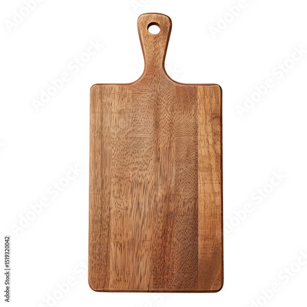 Fototapeta Full View of Wooden Cutting Board with Handle on White Background for Kitchen Use or Culinary Preparation
