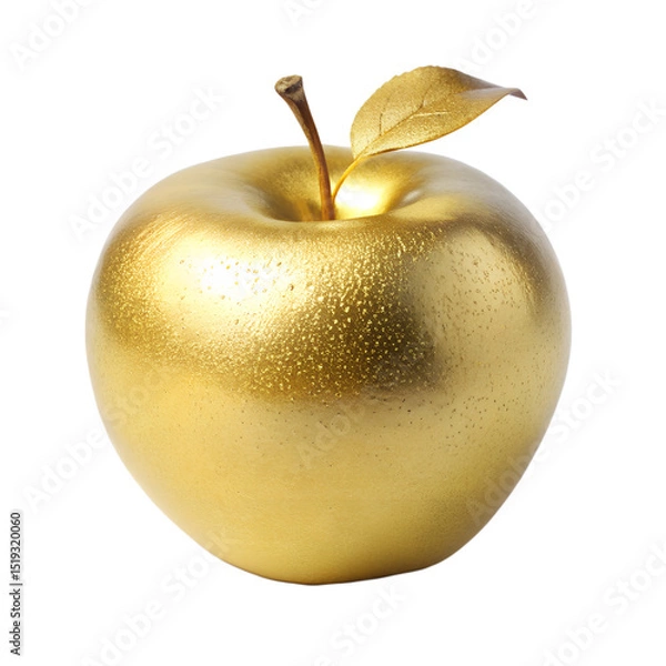 Fototapeta Gold apple with glossy metallic surface on transparent background  
