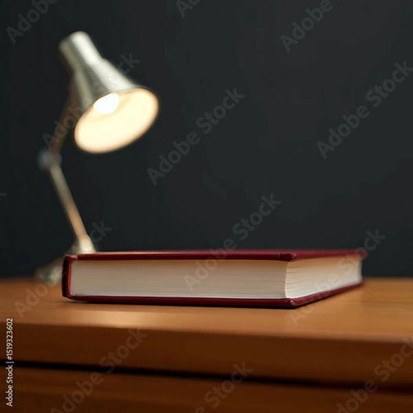 Obraz Closed book lit by desk lamp in a moody and focused minimalist setting