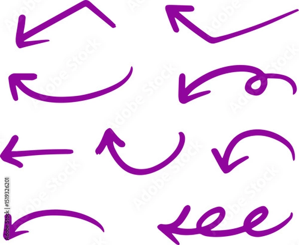 Fototapeta Purple swirly arrows with whimsical hand-drawn gesture flow