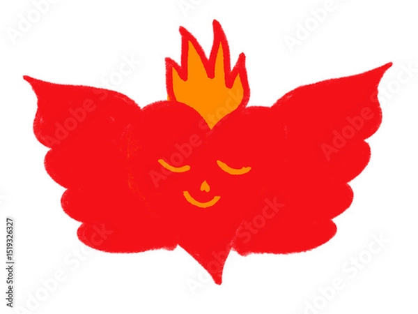 Fototapeta Red flame and phoenix doodle with whimsical wings and eyes