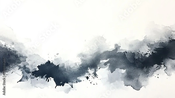 Fototapeta Abstract gray watercolor texture background with ink splatter effects and soft grunge imperfections. Low-contrast monochrome wash on paper-like surface, overhead seamless layout for antique book desig