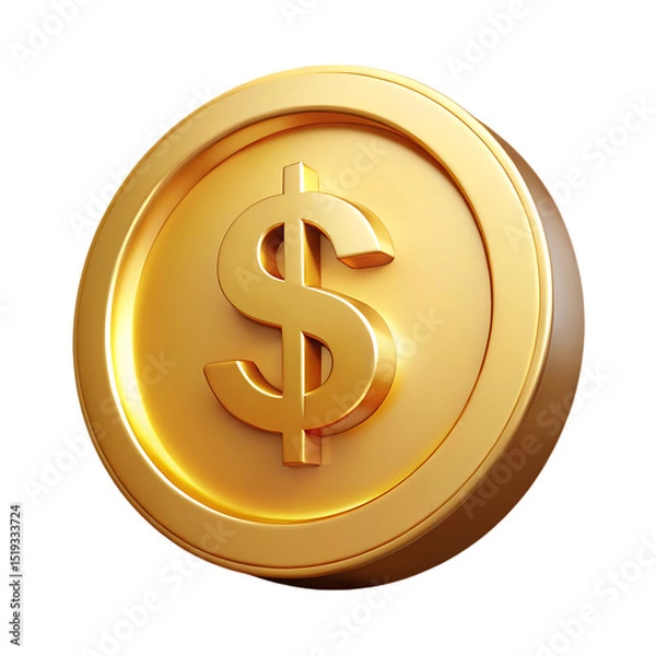 Obraz Golden dollar coin isolated on transparent background isolated on white background