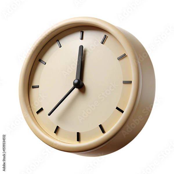Obraz Beige round clock showing two oclock isolated on transparent background isolated on white background