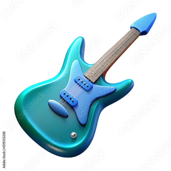 Obraz Teal electric guitar 3d render isolated on transparent background isolated on white background