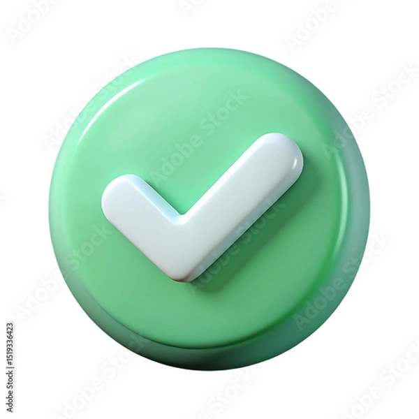 Fototapeta 3d render green checkmark button isolated on transparent background isolated on white background