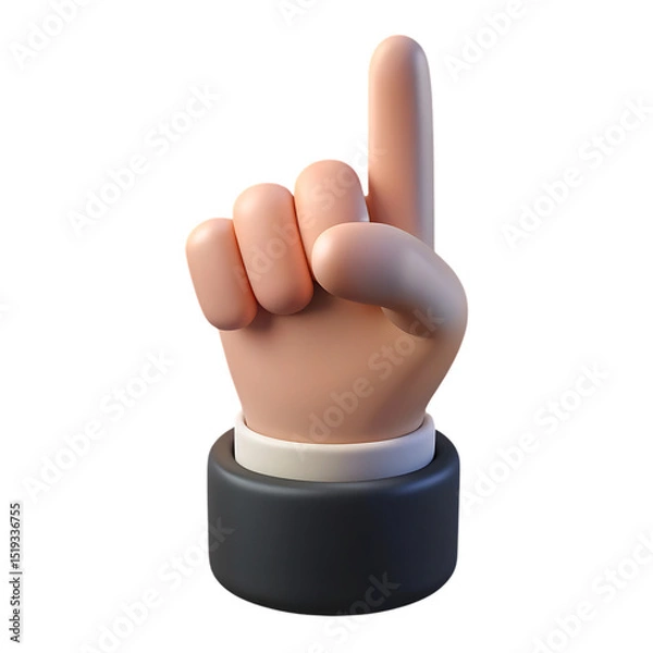 Obraz Cartoon hand pointing up isolated on transparent background isolated on white background