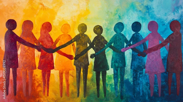 Fototapeta Artistic scene depicting unity among diverse social groups.
