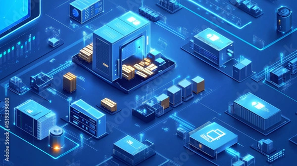 Fototapeta Automated logistics system in manufacturing enhanced by real-time machine learning.
