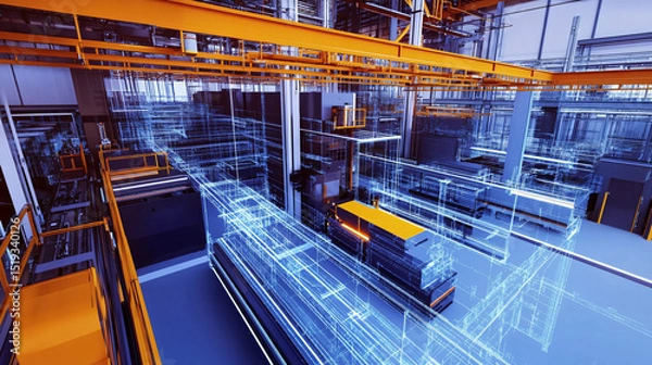 Fototapeta Automated logistics system in manufacturing enhanced by real-time machine learning.