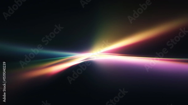 Obraz Abstract light beam crossing over dark background with soft glowing rainbow colors creating smooth and vibrant visual effect, evoking sense of motion and energy