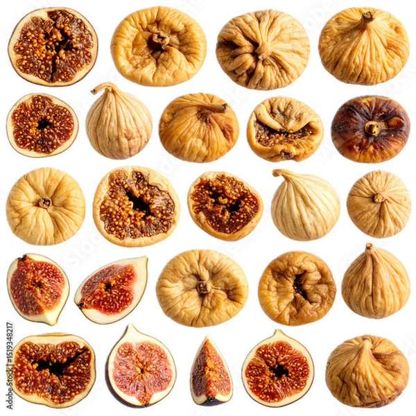 Obraz Dried and fresh figs on transparent background showcasing their texture