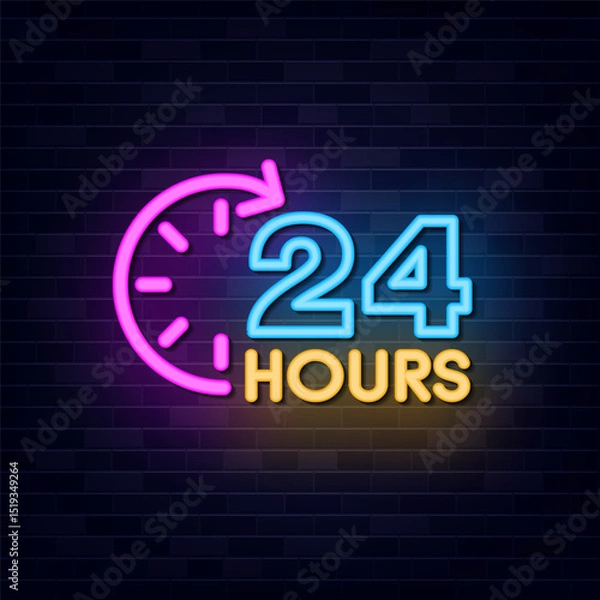 Obraz Neon 24 Hours Clock Sign