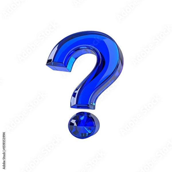Fototapeta Blue glass question mark 3d render isolated background on transparent background