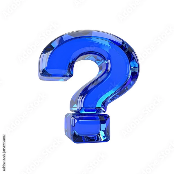 Fototapeta Blue glass question mark 3d render illustration design on transparent background