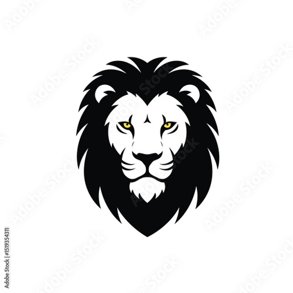 Obraz Lion head vector illustration in black and white with golden eyes